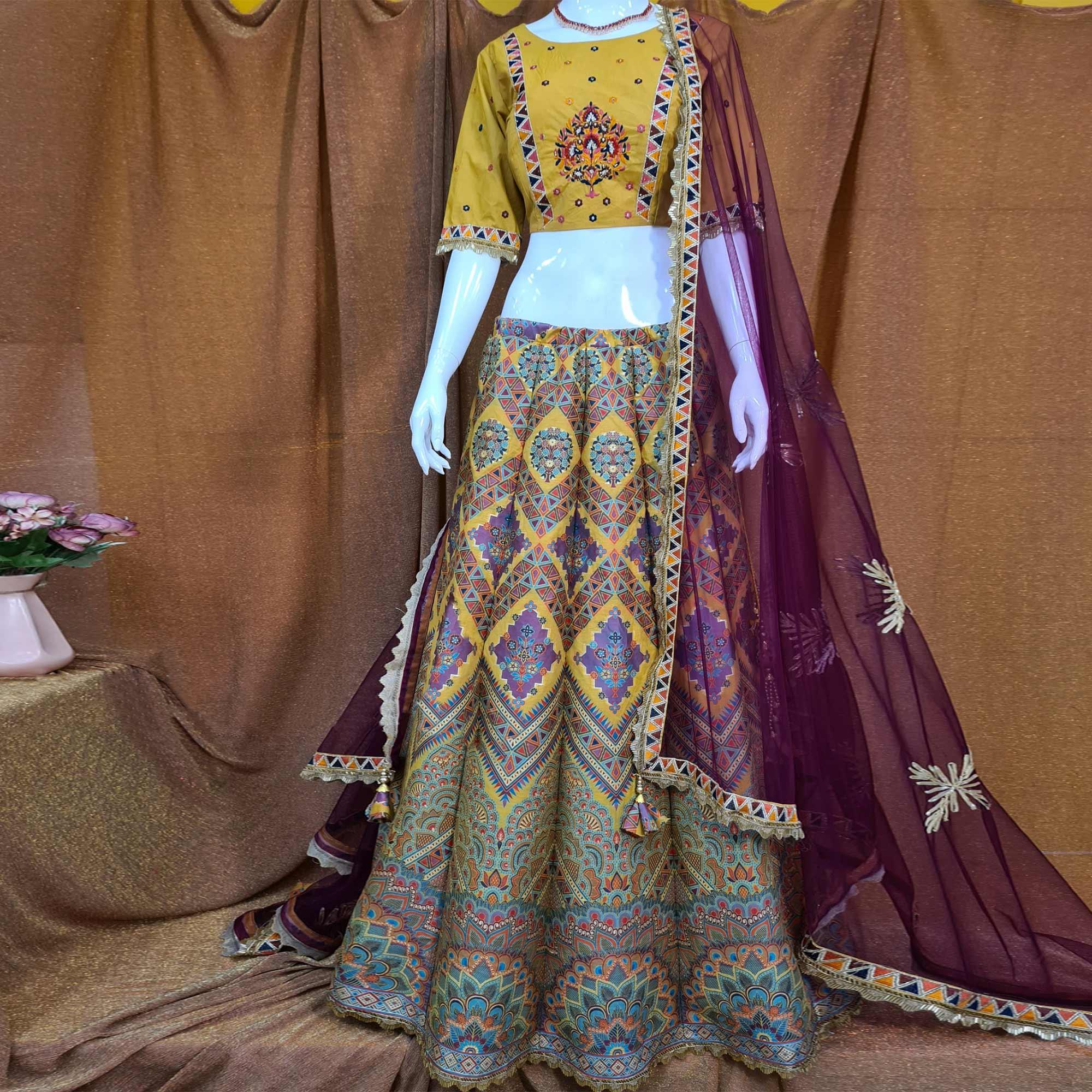 Multicolor Festive Wear Woven Silk Lehenga Choli - Peachmode