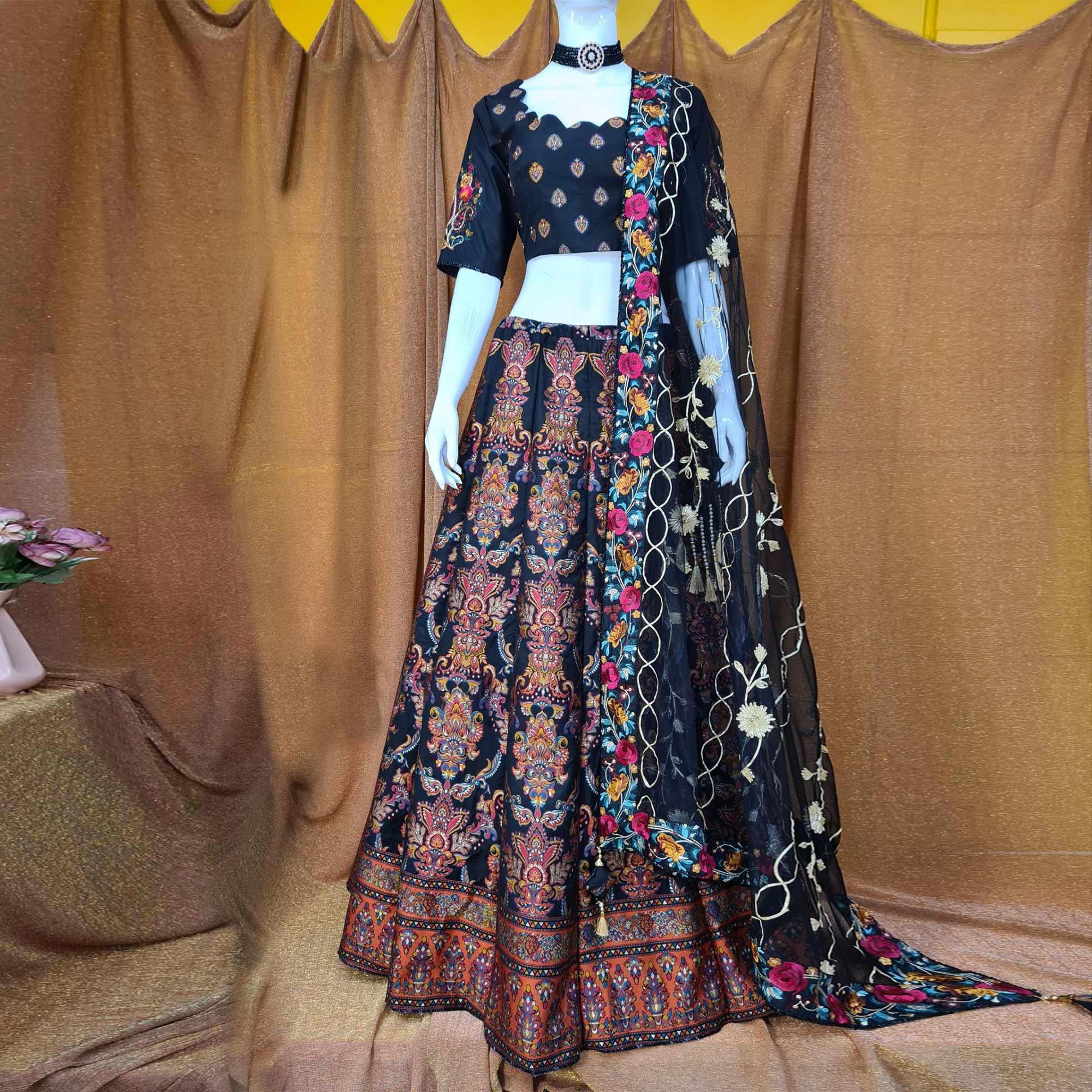 Multicolor Festive Wear Woven Silk Lehenga Choli - Peachmode