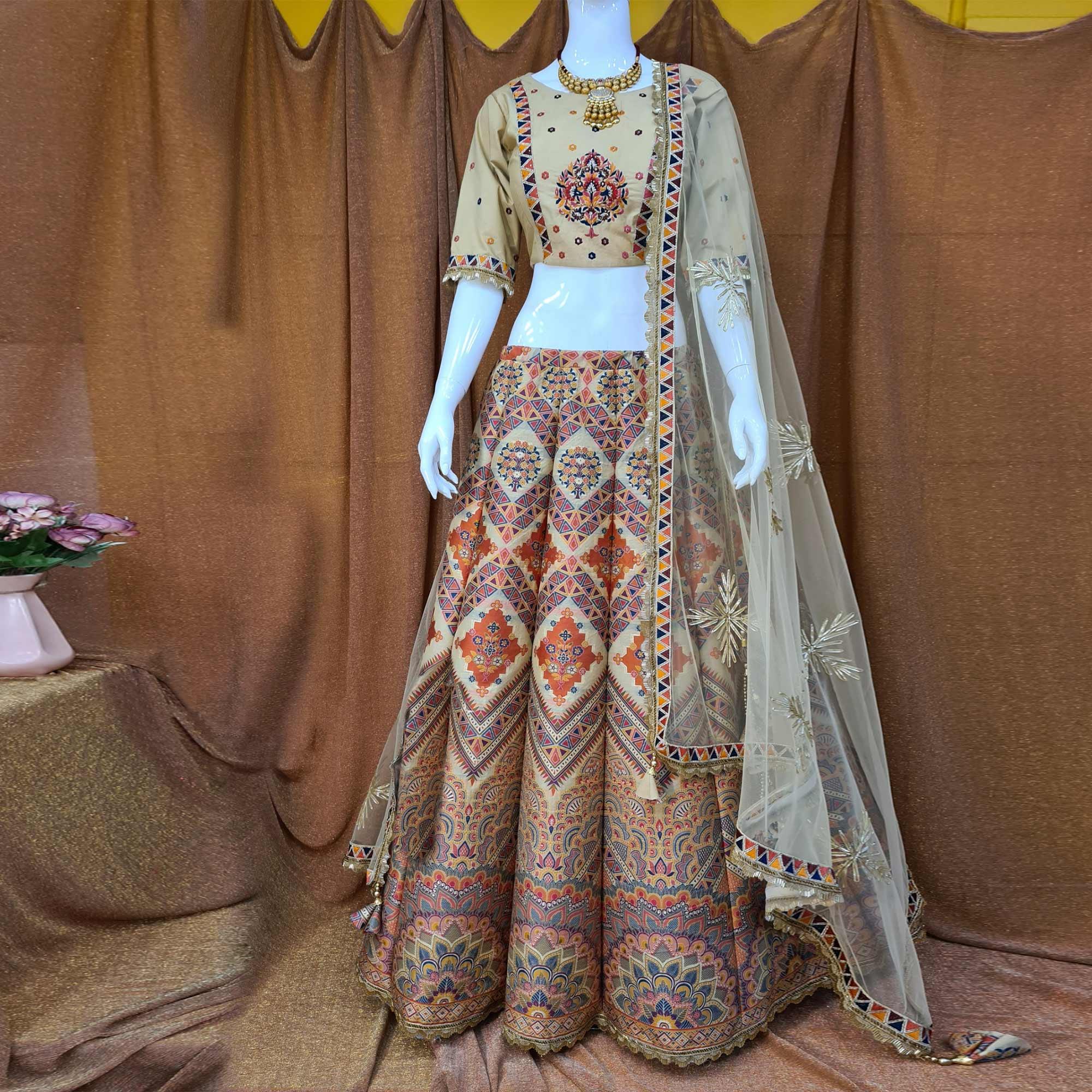 Multicolor Festive Wear Woven Silk Lehenga Choli - Peachmode