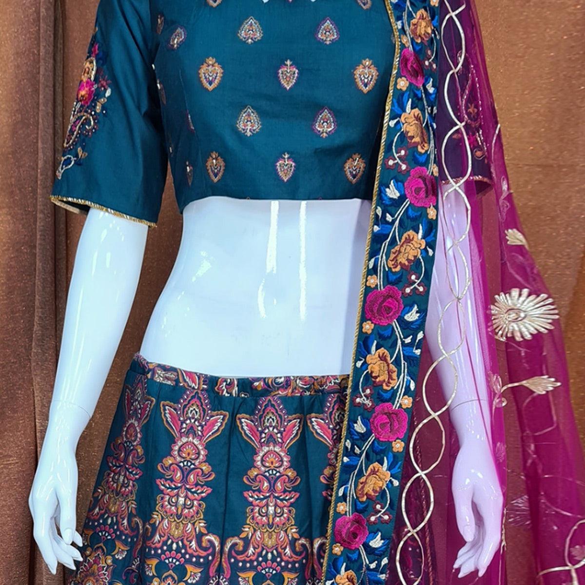 Multicolor Festive Wear Woven Silk Lehenga Choli - Peachmode