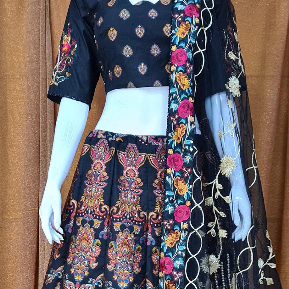 Multicolor Festive Wear Woven Silk Lehenga Choli - Peachmode
