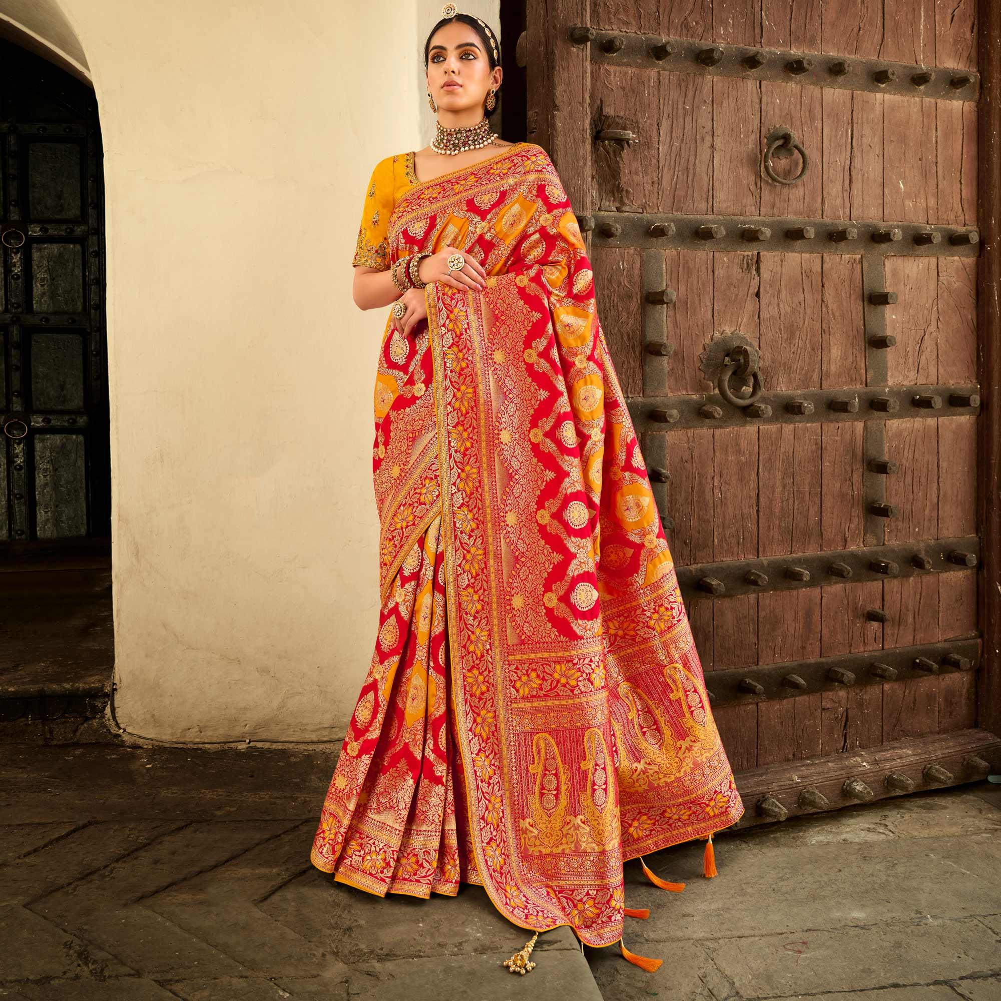 Multicolor Festive Wear Woven Silk Saree - Peachmode
