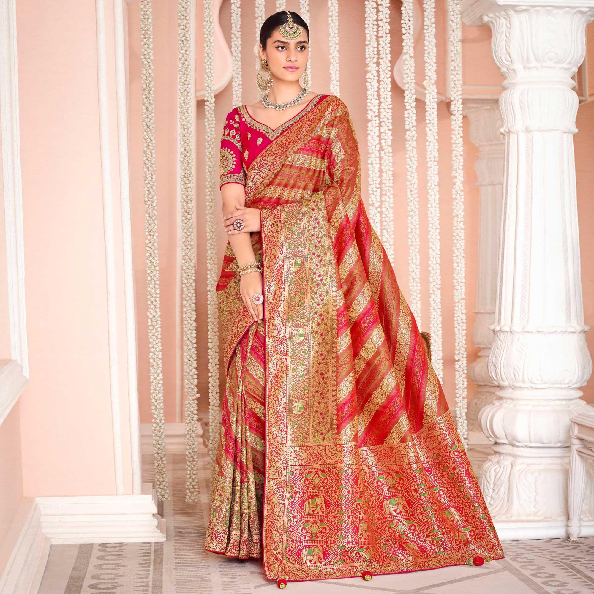 Multicolor Festive Wear Woven Silk Saree - Peachmode
