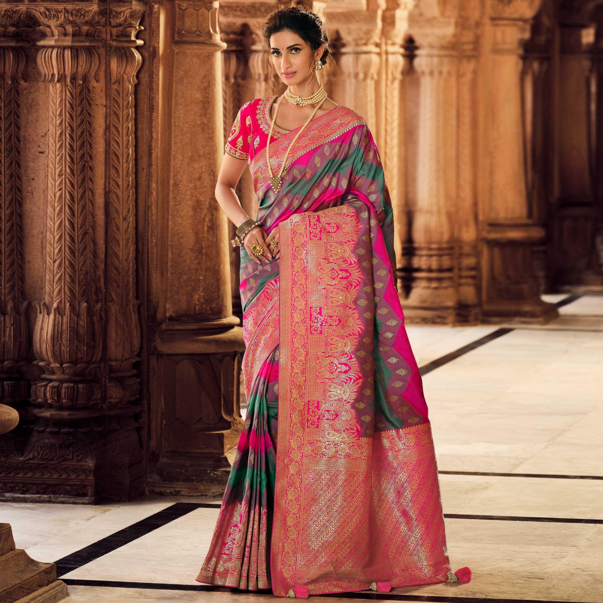 Multicolor Festive Wear Woven Silk Saree - Peachmode