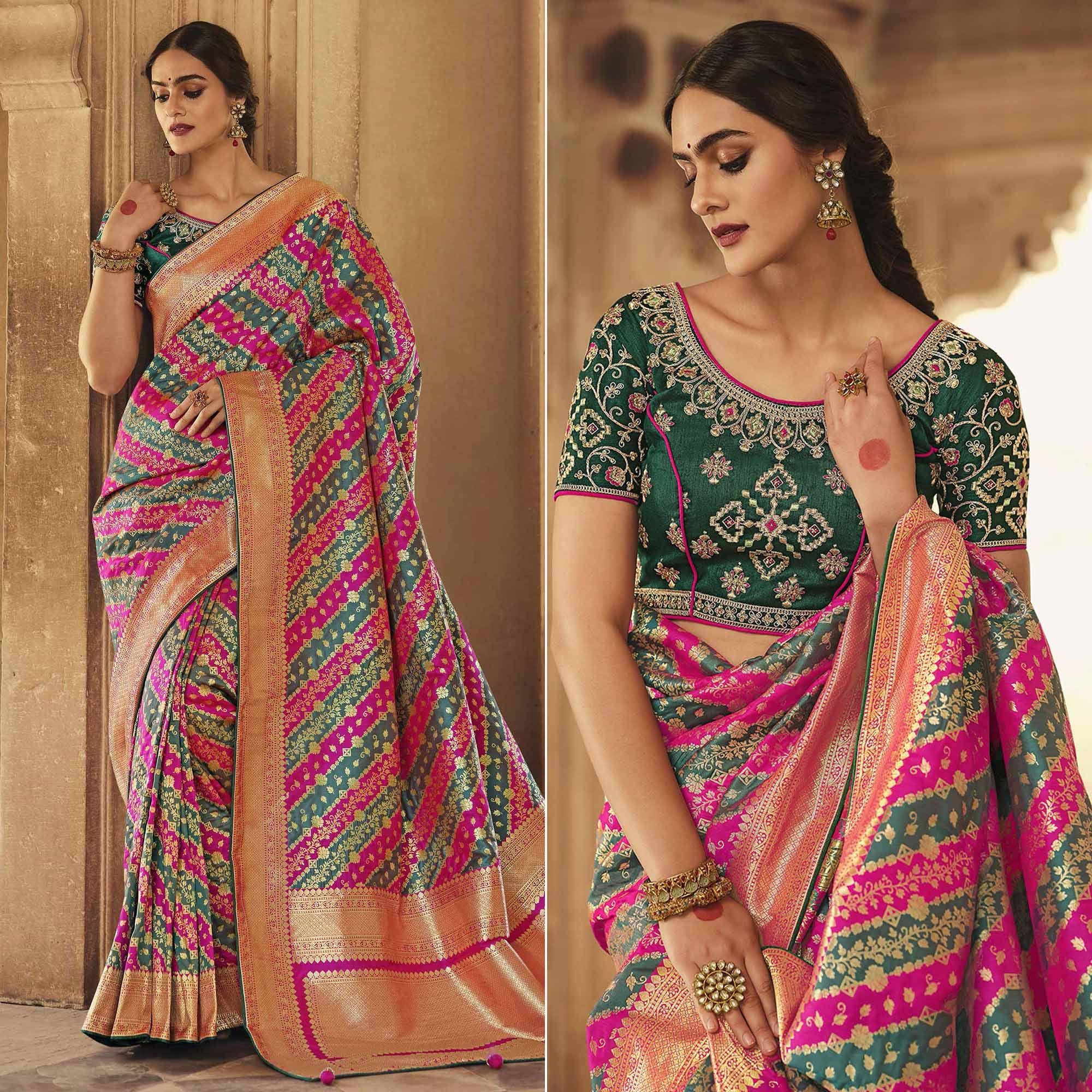 Multicolor Festive Wear Woven Silk Saree - Peachmode