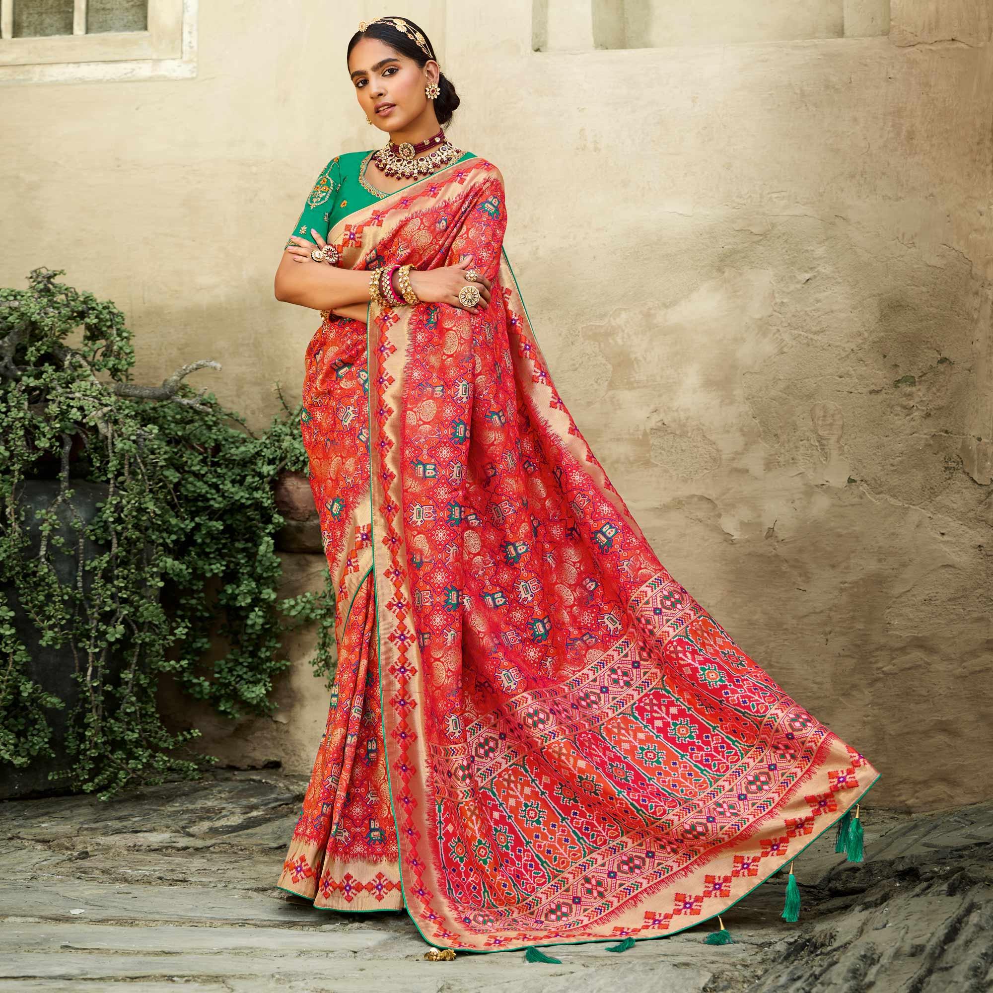 Multicolor Festive Wear Woven Silk Saree - Peachmode