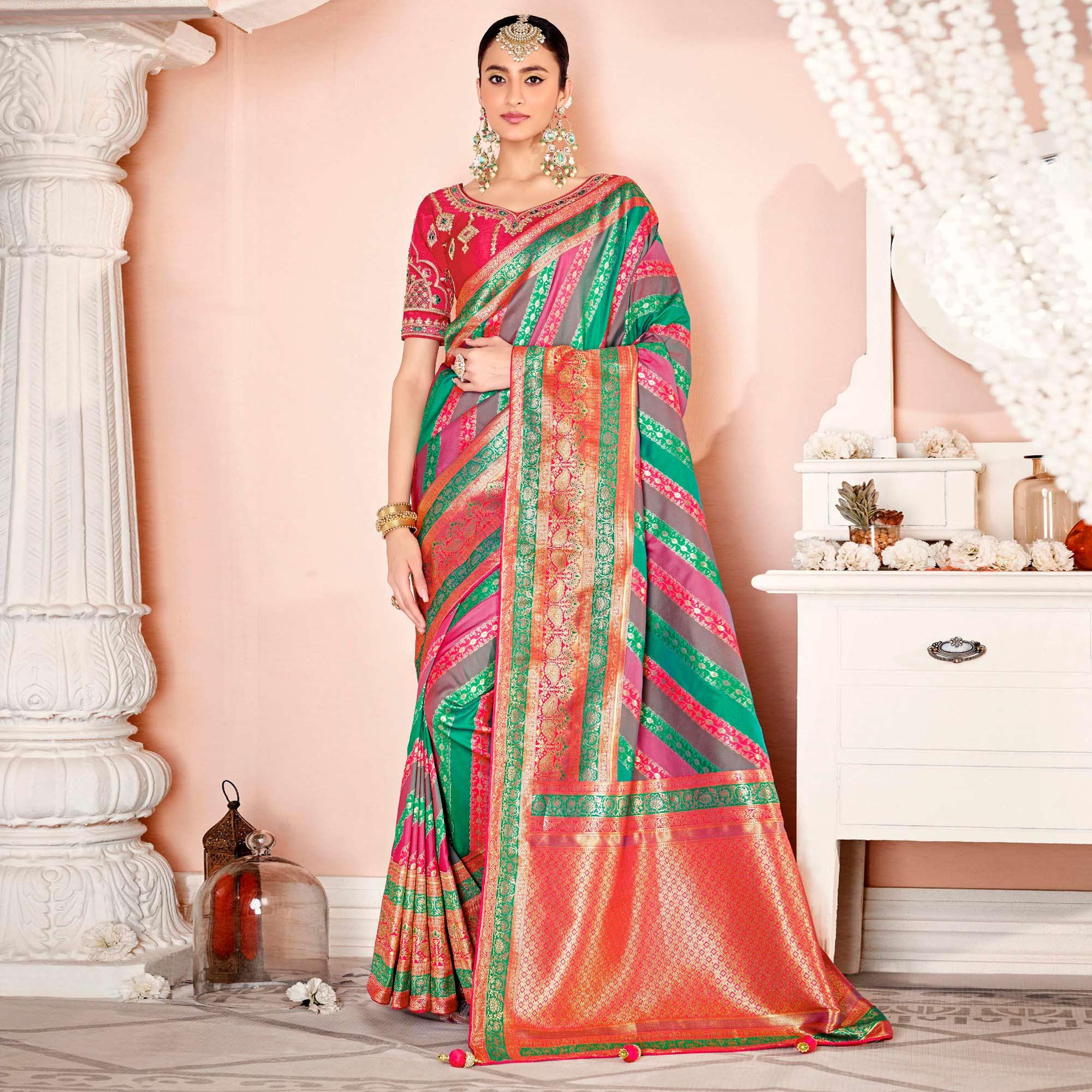 Multicolor Festive Wear Woven Silk Saree - Peachmode