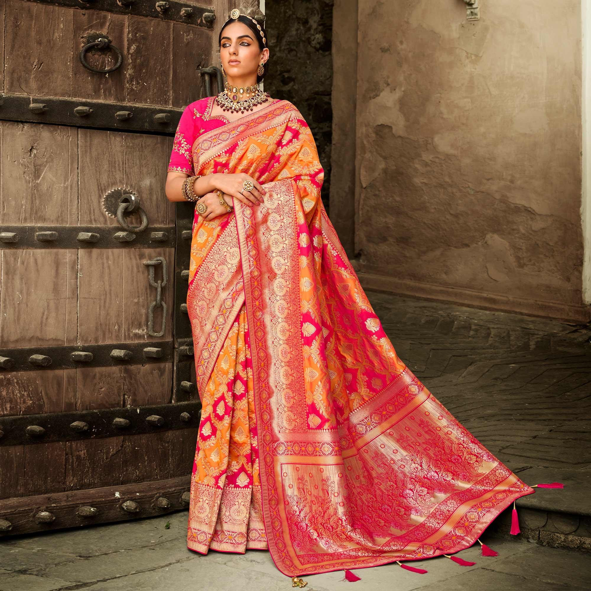 Multicolor Festive Wear Woven Silk Saree - Peachmode