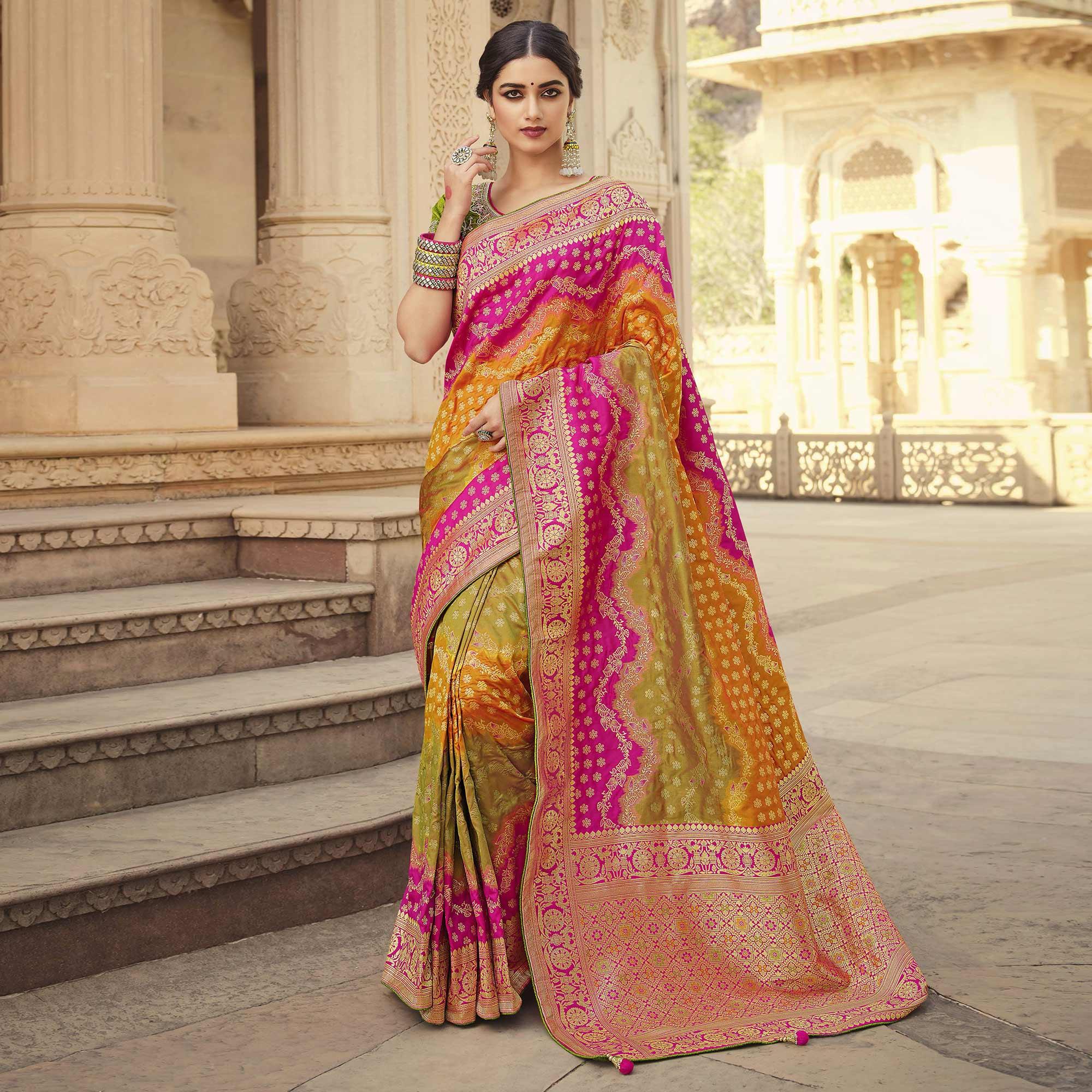 Multicolor Festive Wear Woven Silk Saree - Peachmode