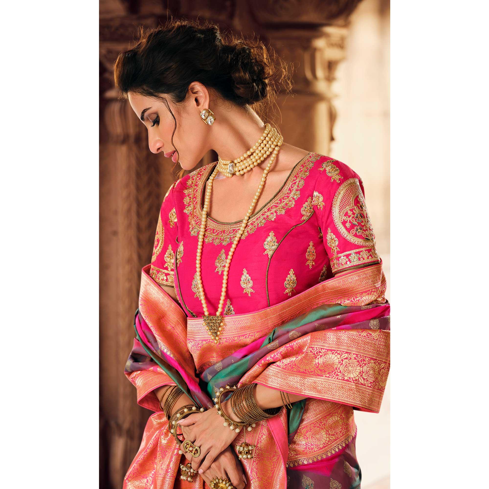 Multicolor Festive Wear Woven Silk Saree - Peachmode