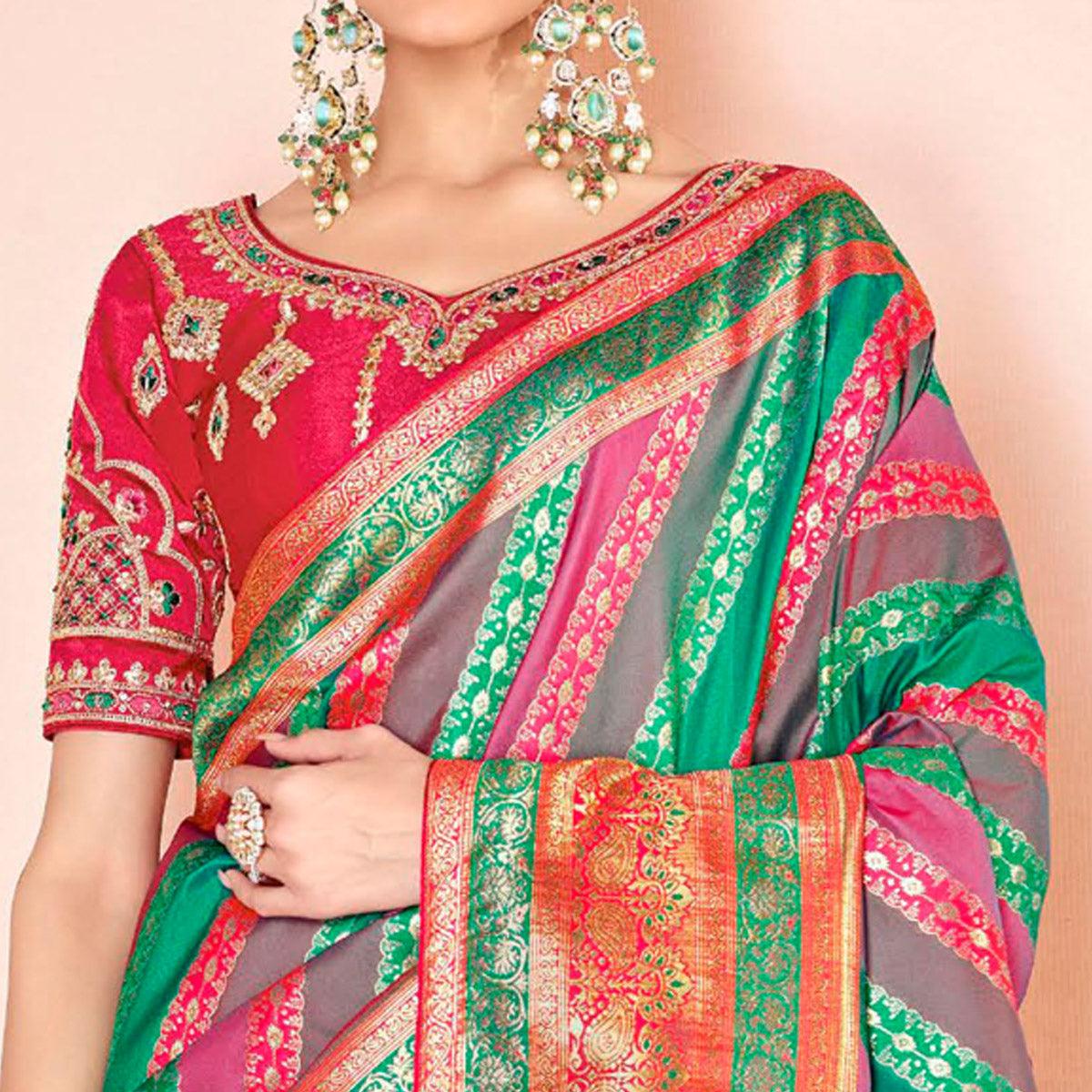 Multicolor Festive Wear Woven Silk Saree - Peachmode