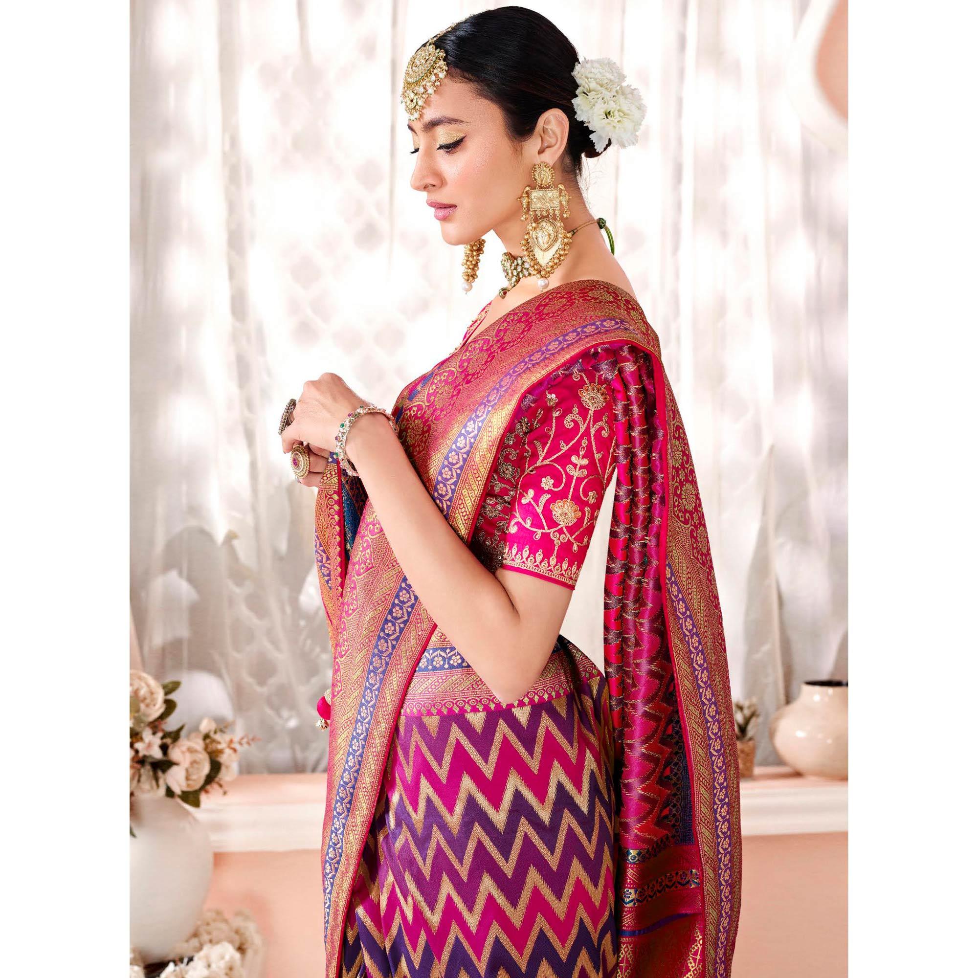 Multicolor Festive Wear Woven Silk Saree - Peachmode