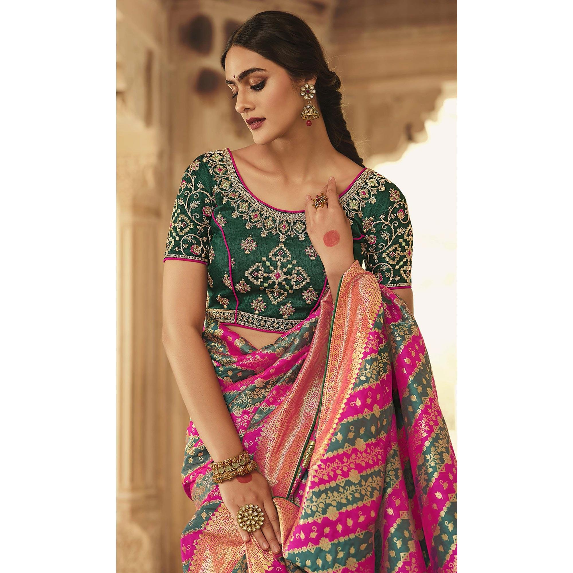 Multicolor Festive Wear Woven Silk Saree - Peachmode