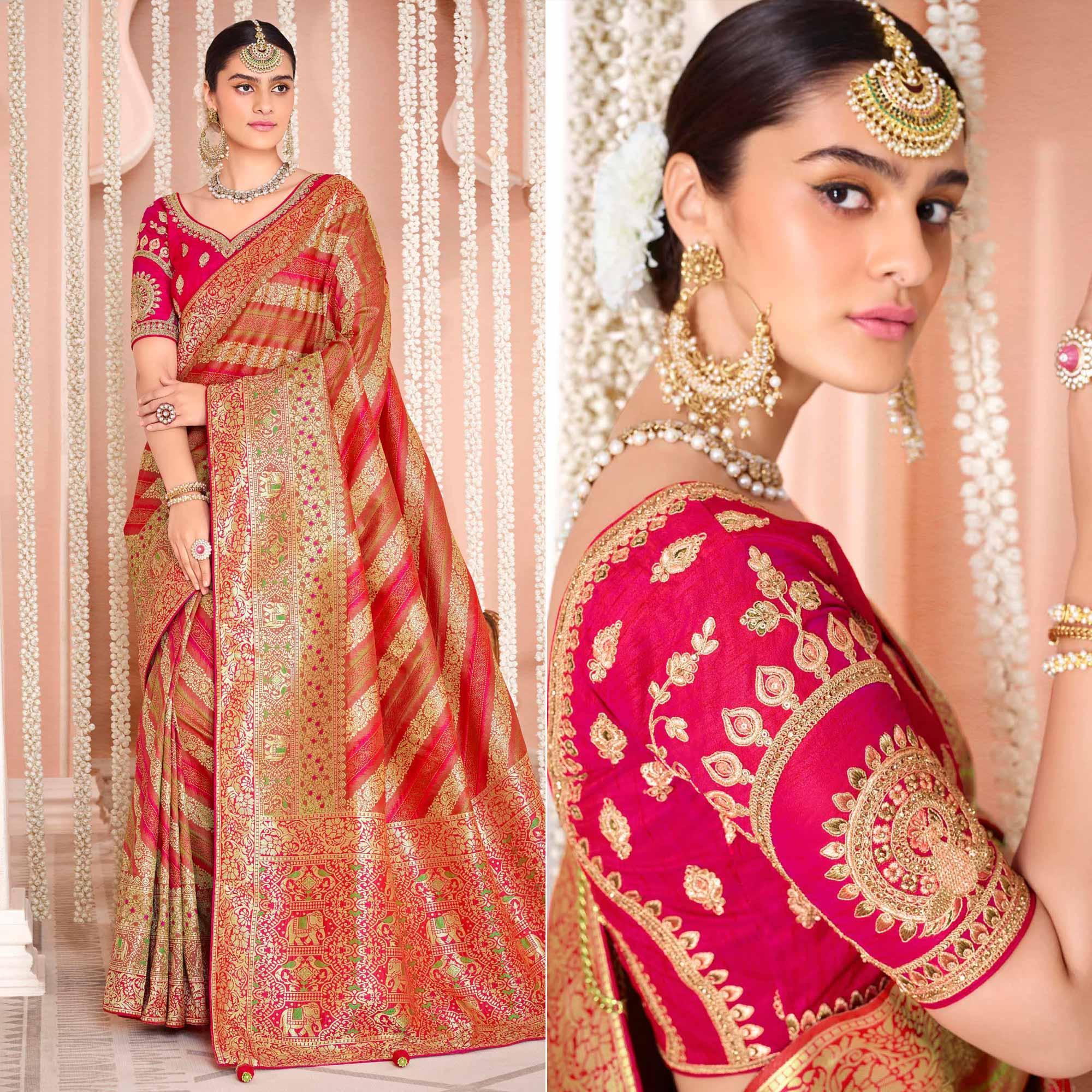 Multicolor Festive Wear Woven Silk Saree - Peachmode