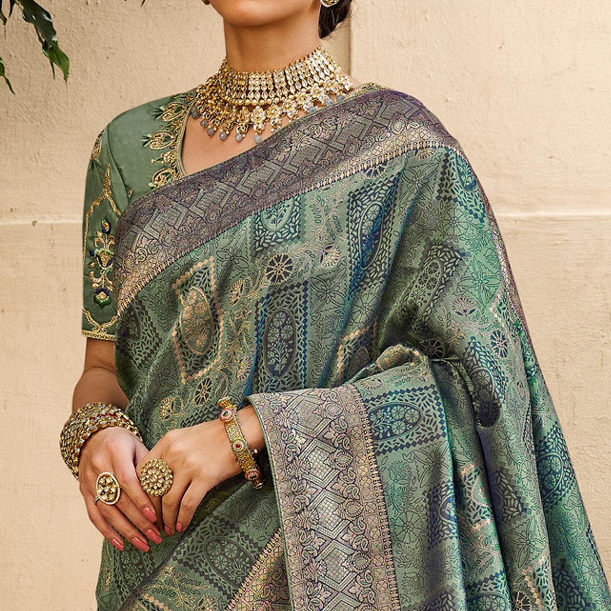 Multicolor Festive Wear Woven Silk Saree - Peachmode