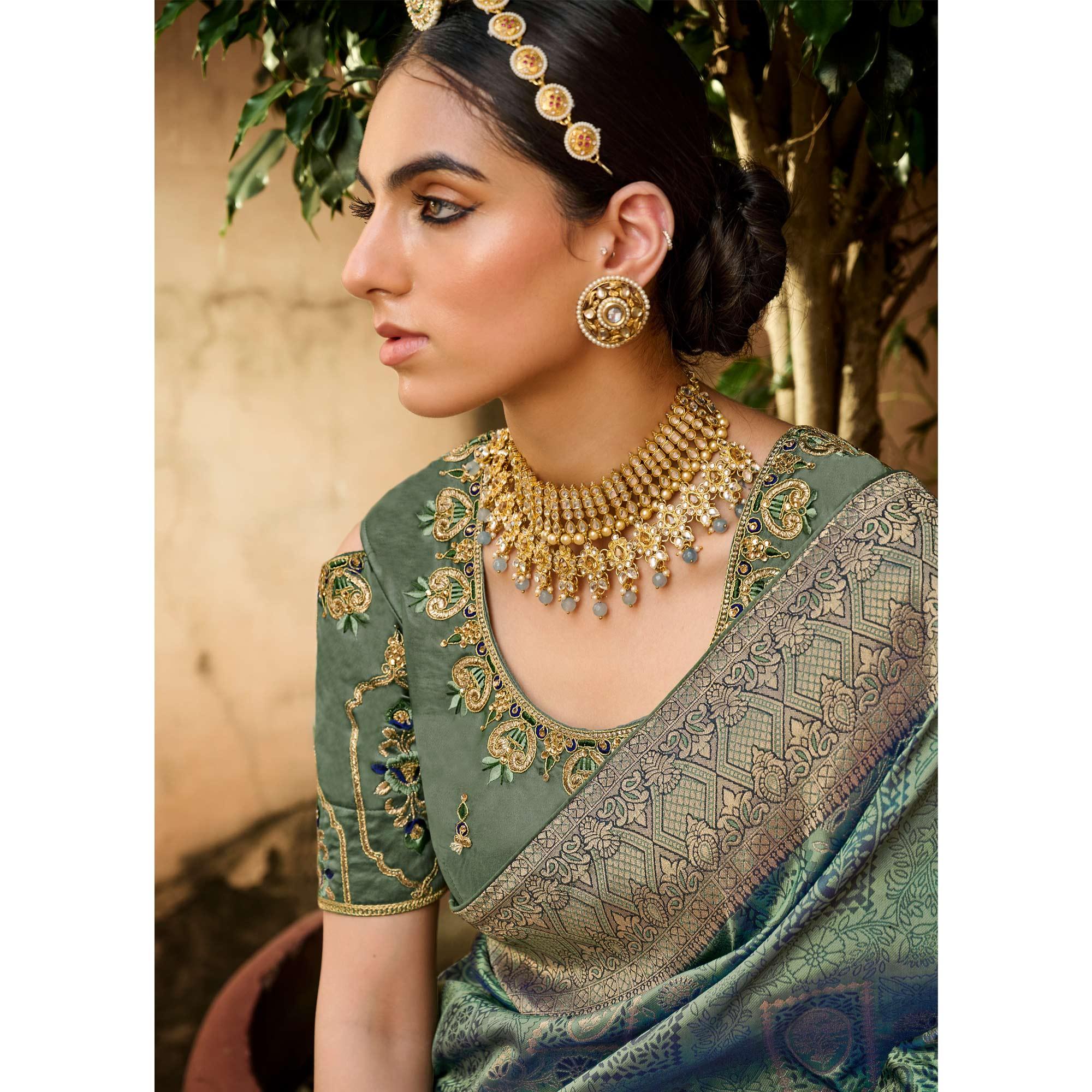 Multicolor Festive Wear Woven Silk Saree - Peachmode