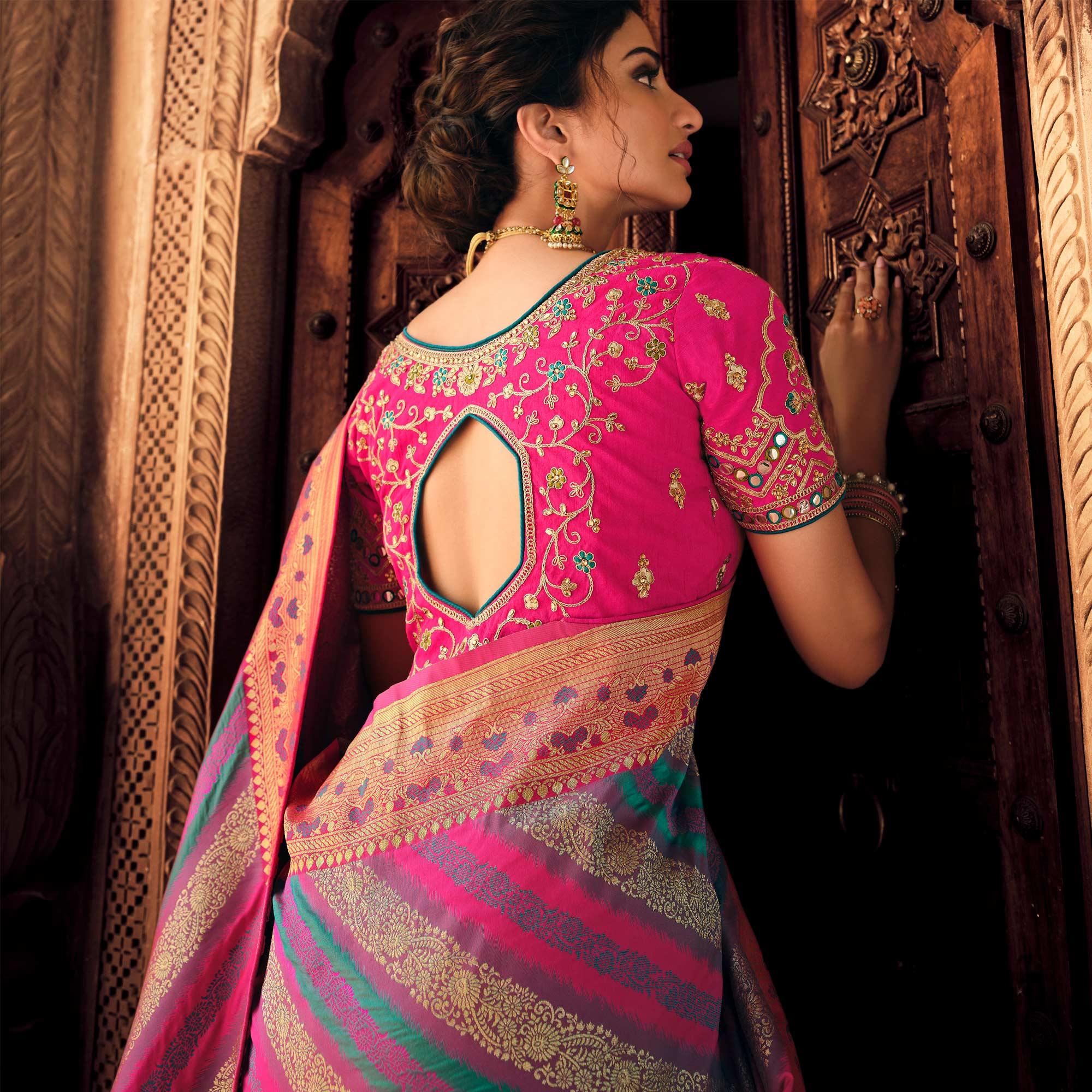 Multicolor Festive Wear Woven Silk Saree - Peachmode