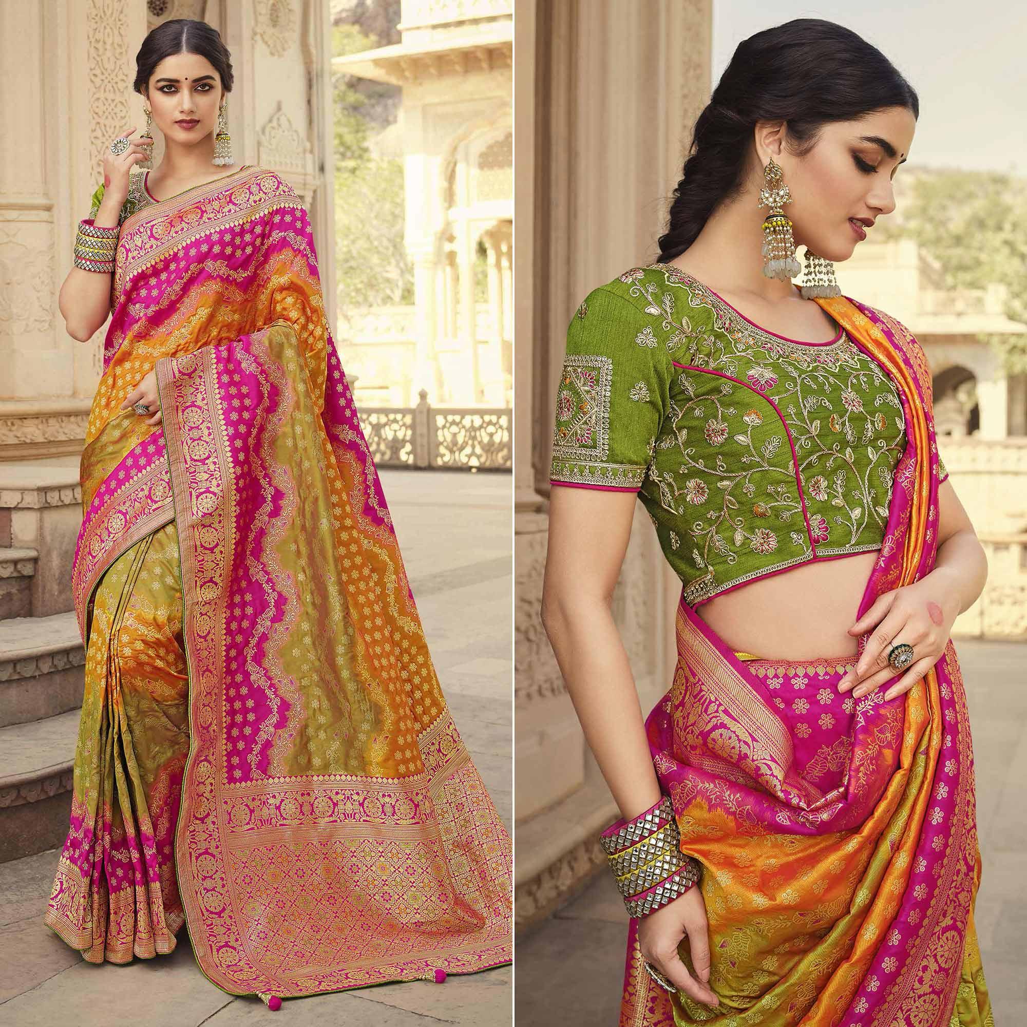 Multicolor Festive Wear Woven Silk Saree - Peachmode