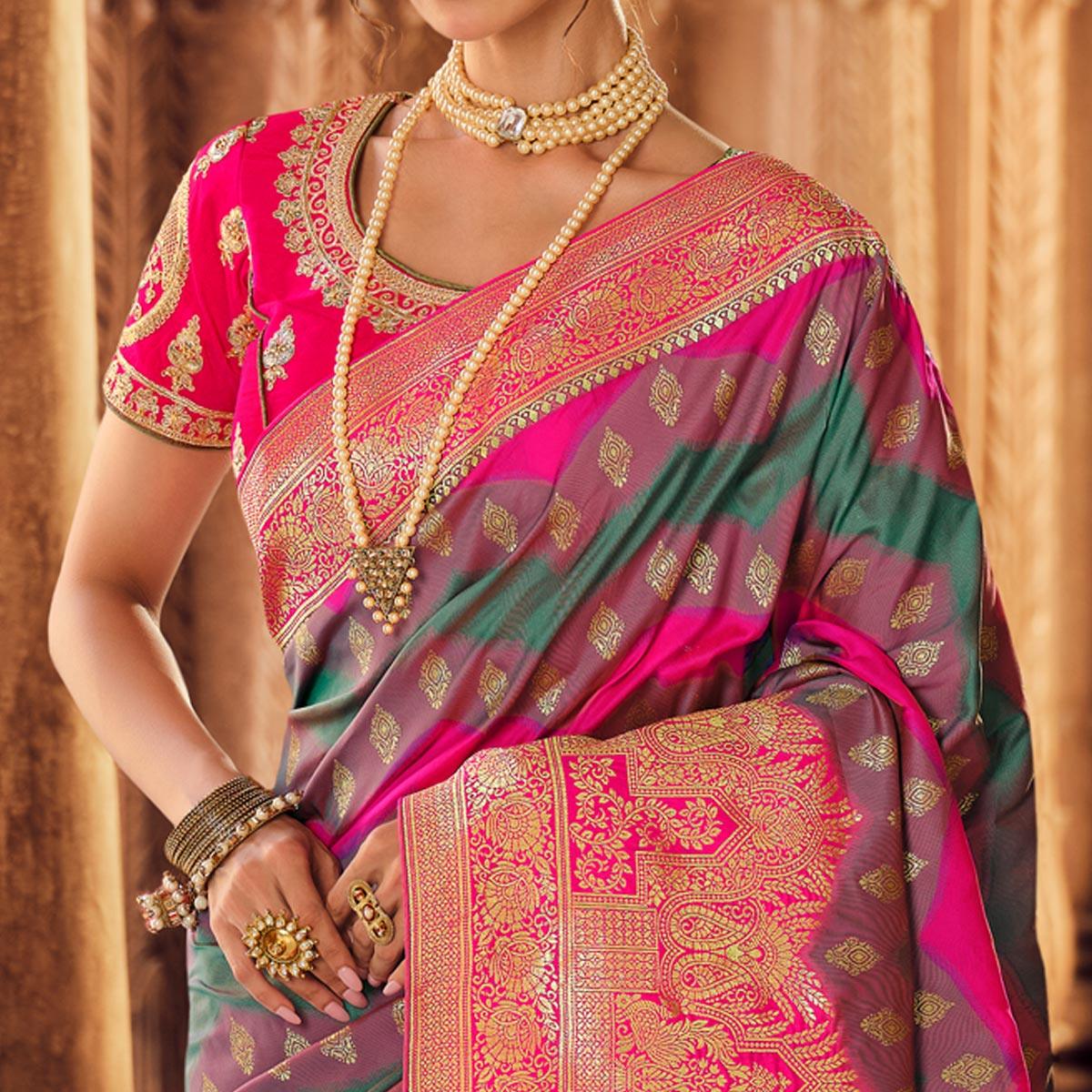 Multicolor Festive Wear Woven Silk Saree - Peachmode