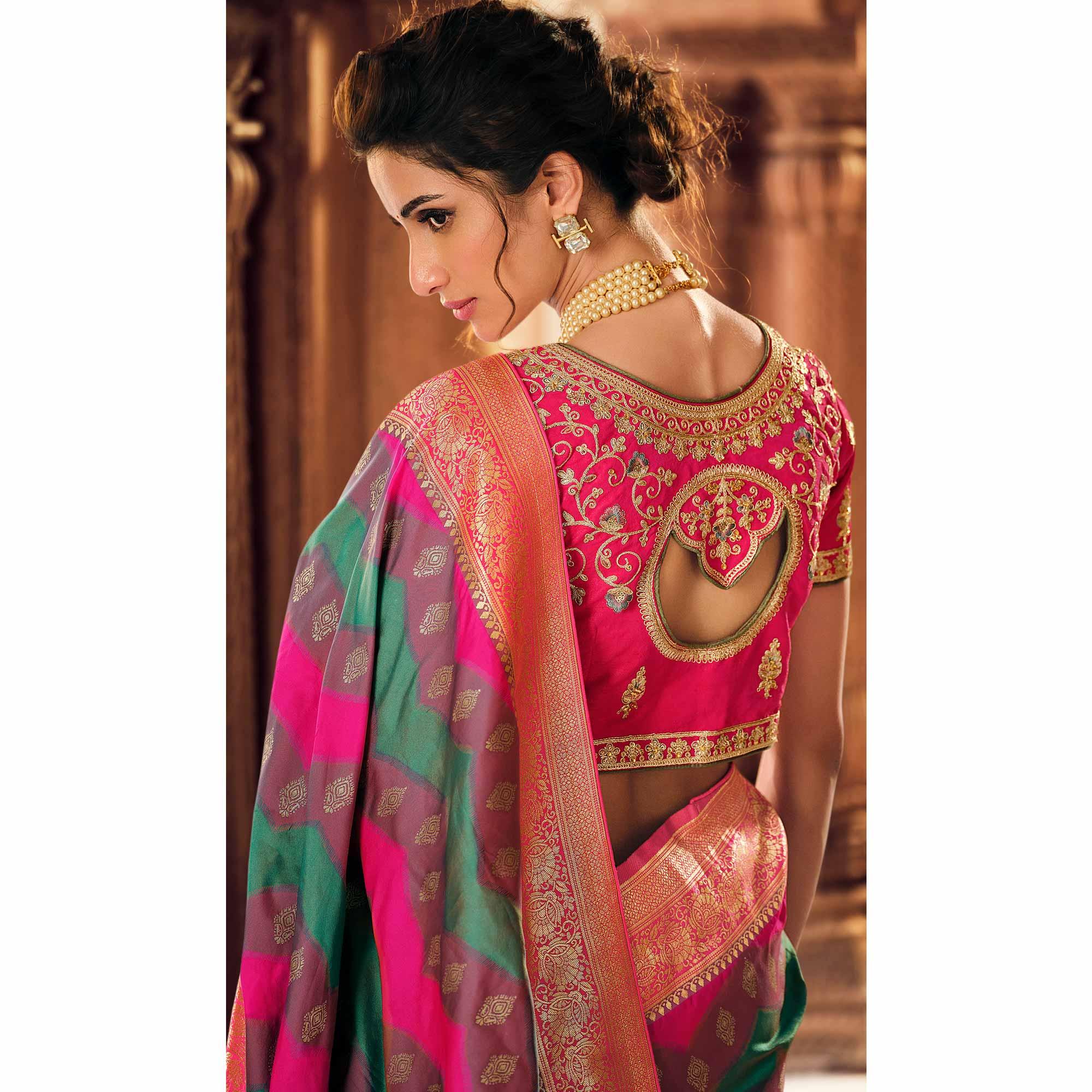 Multicolor Festive Wear Woven Silk Saree - Peachmode