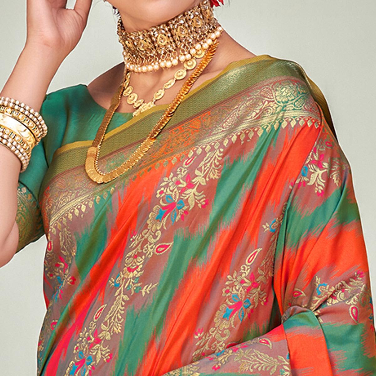 Multicolor Festive Wear Zari Woven Banarasi Silk Saree - Peachmode