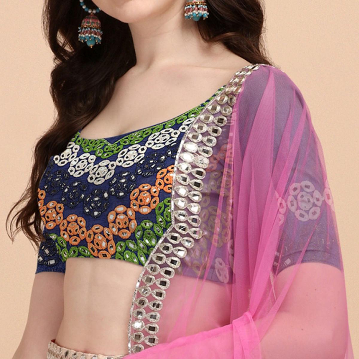 Multicolor Party Wear Digital Printed & Embroidered Satin Lehenga Choli - Peachmode