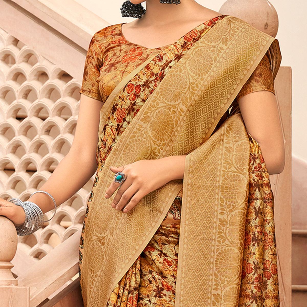 Multicolor Partywear Digital Printed Silk Saree - Peachmode