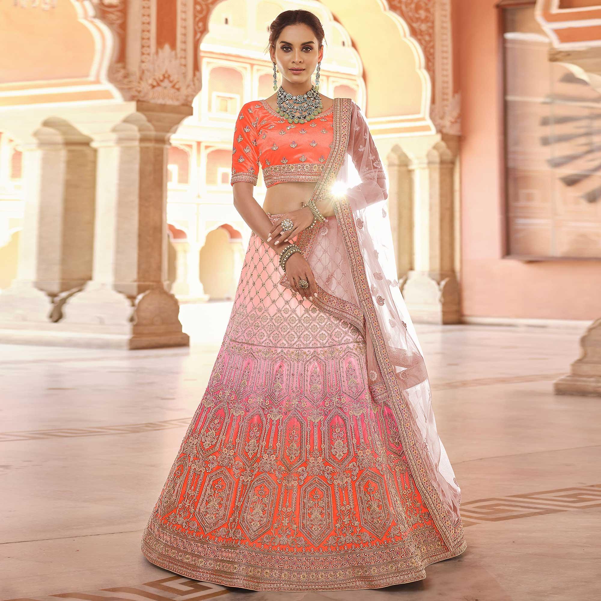 Multicolor Partywear Embellished Velvet Lehenga Choli - Peachmode