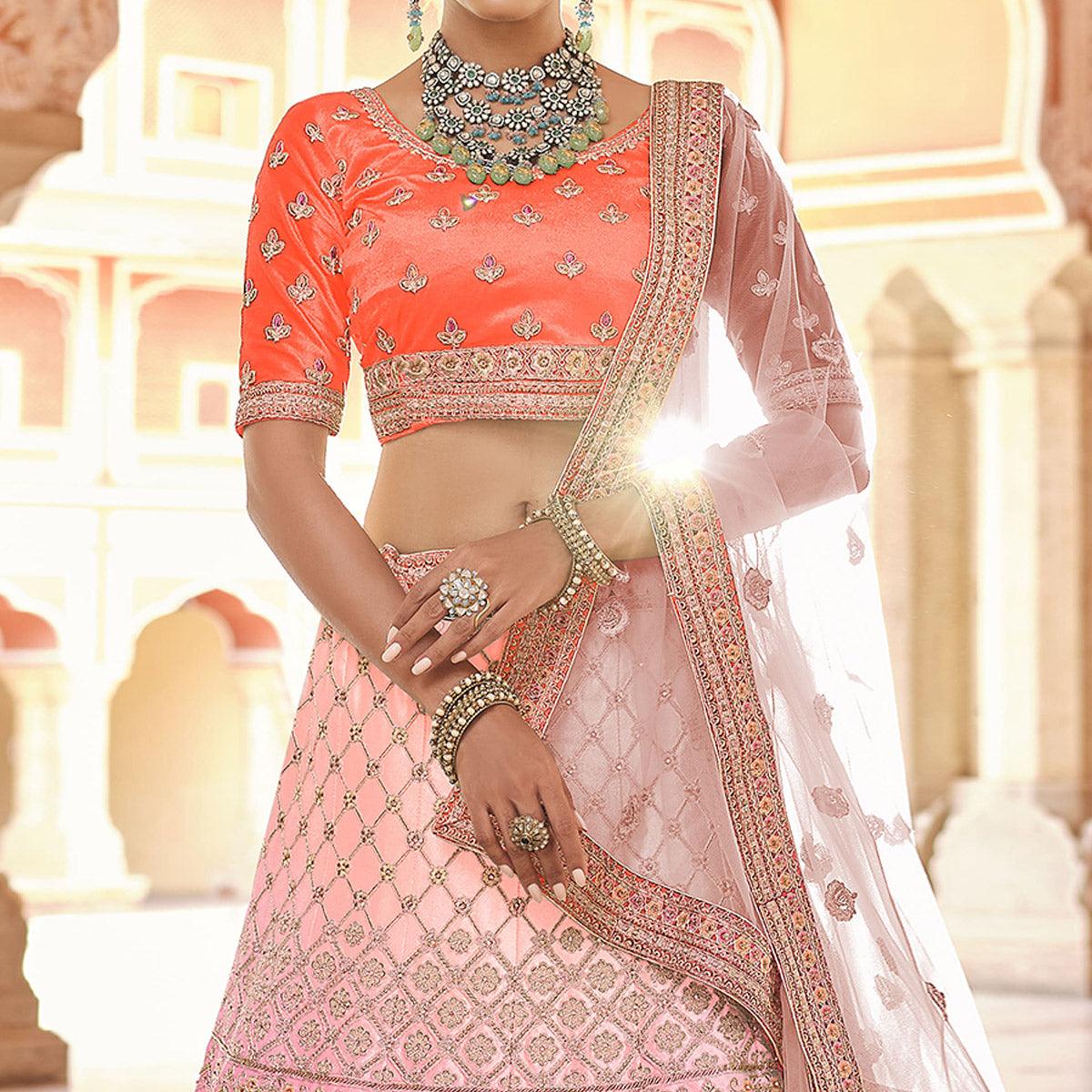 Multicolor Partywear Embellished Velvet Lehenga Choli - Peachmode