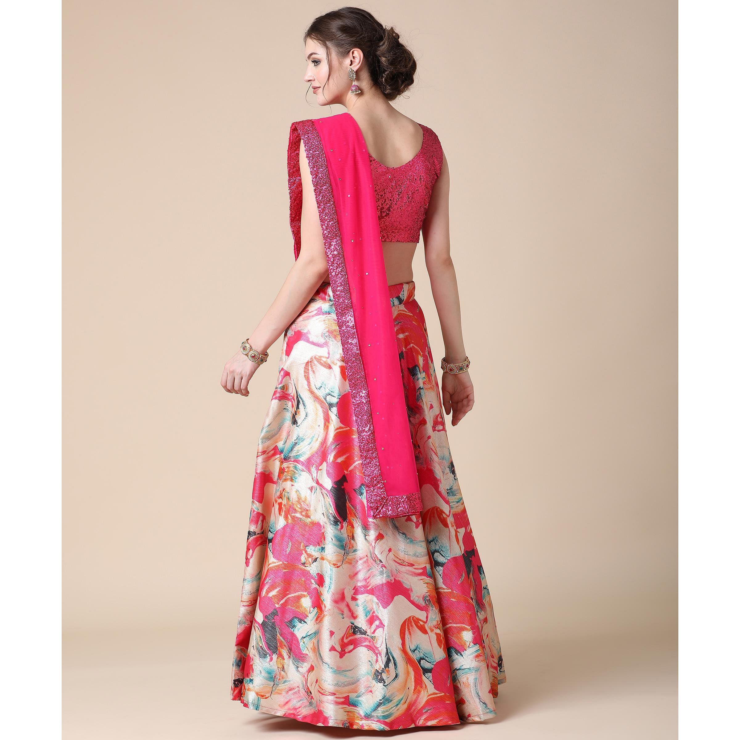 Multicolor Partywear Heavy Digital Printed Heavy Silk Lehenga - Peachmode