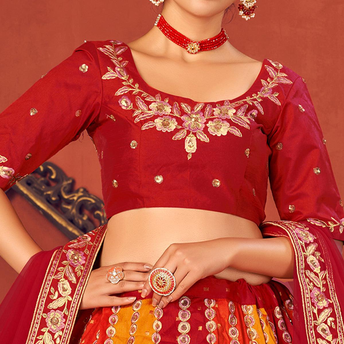 Multicolor Partywear Sequence Embroidered Art Silk Lehenga Choli - Peachmode