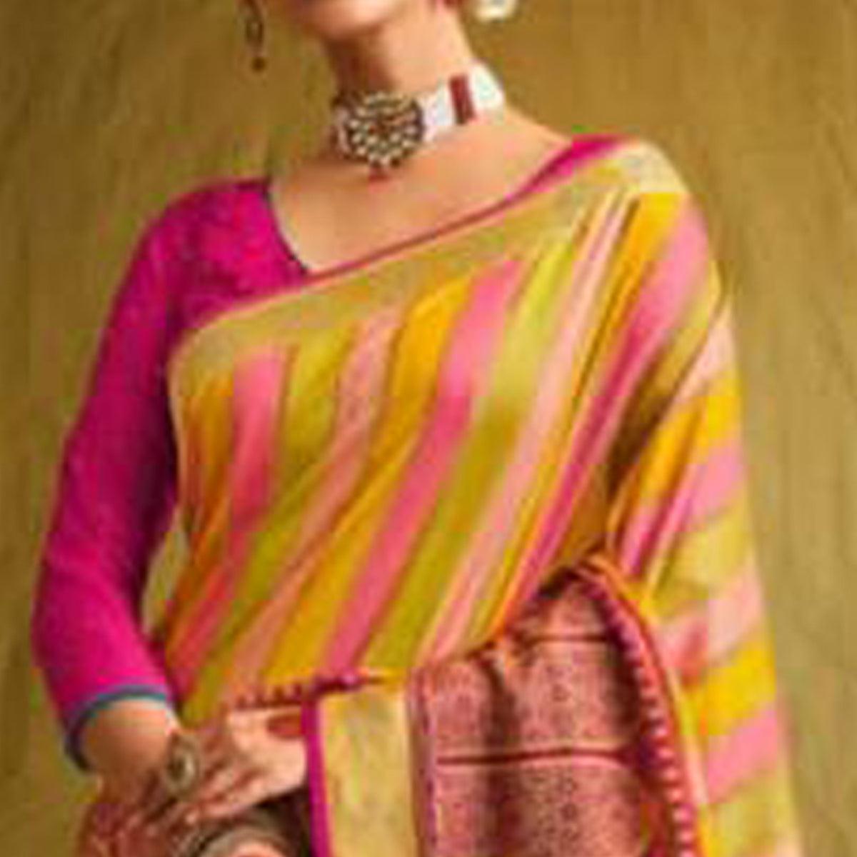 Multicolor Partywear Weaving Resham Work Brasso Saree - Peachmode