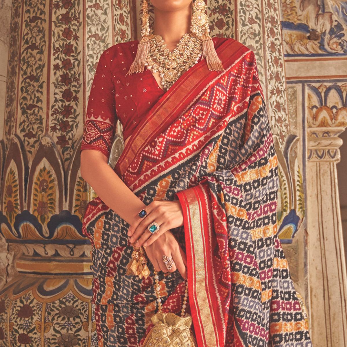 Multicolor Patola Printed Art Silk Saree - Peachmode