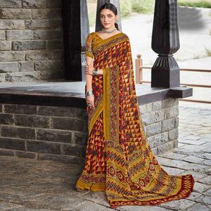 Multicolor Printed Geoergette Saree - Peachmode