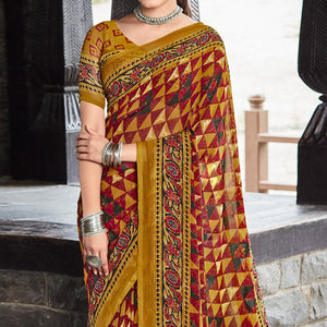 Multicolor Printed Geoergette Saree - Peachmode