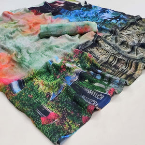 Multicolor Printed Georgette Saree - Peachmode