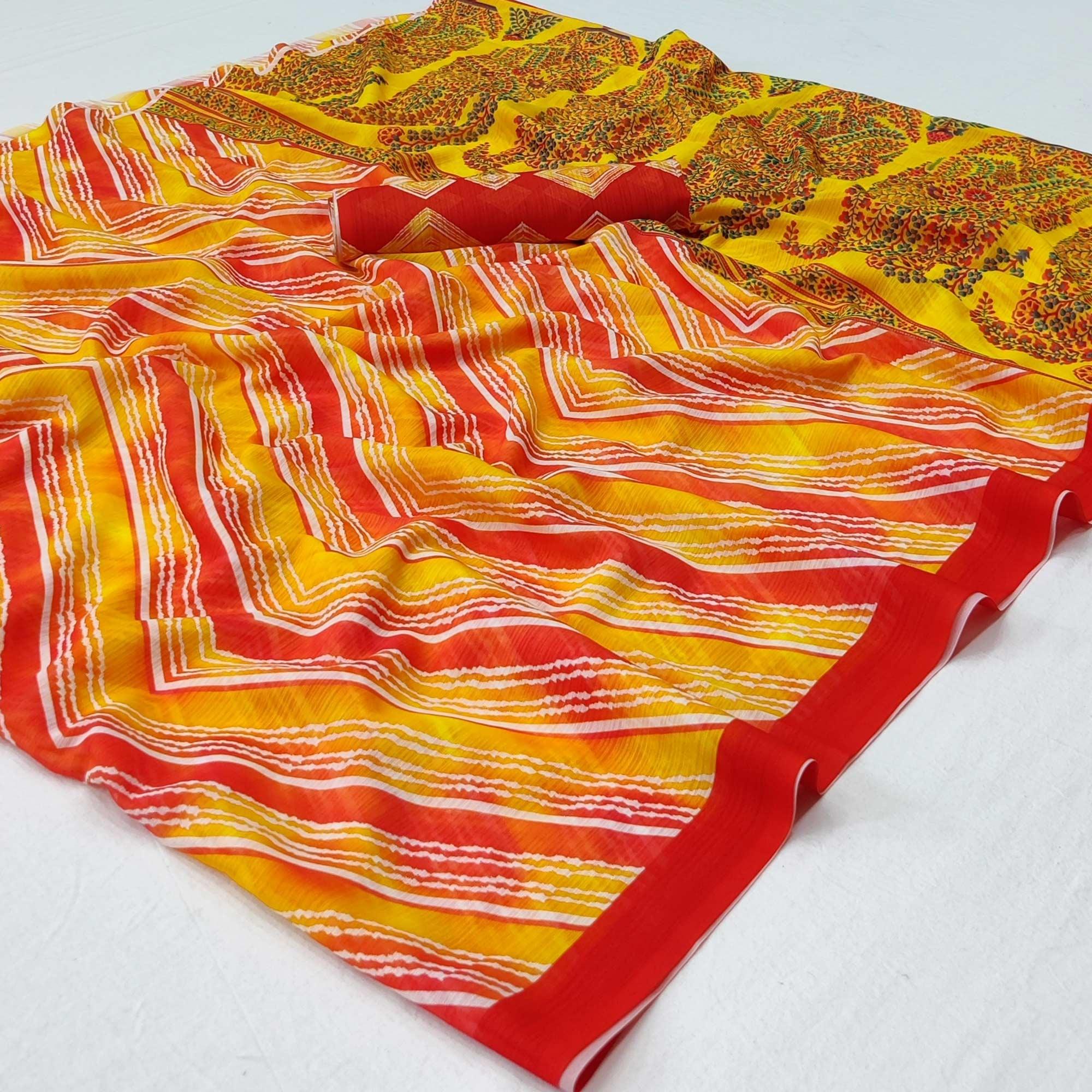 Multicolor Printed Georgette Saree - Peachmode