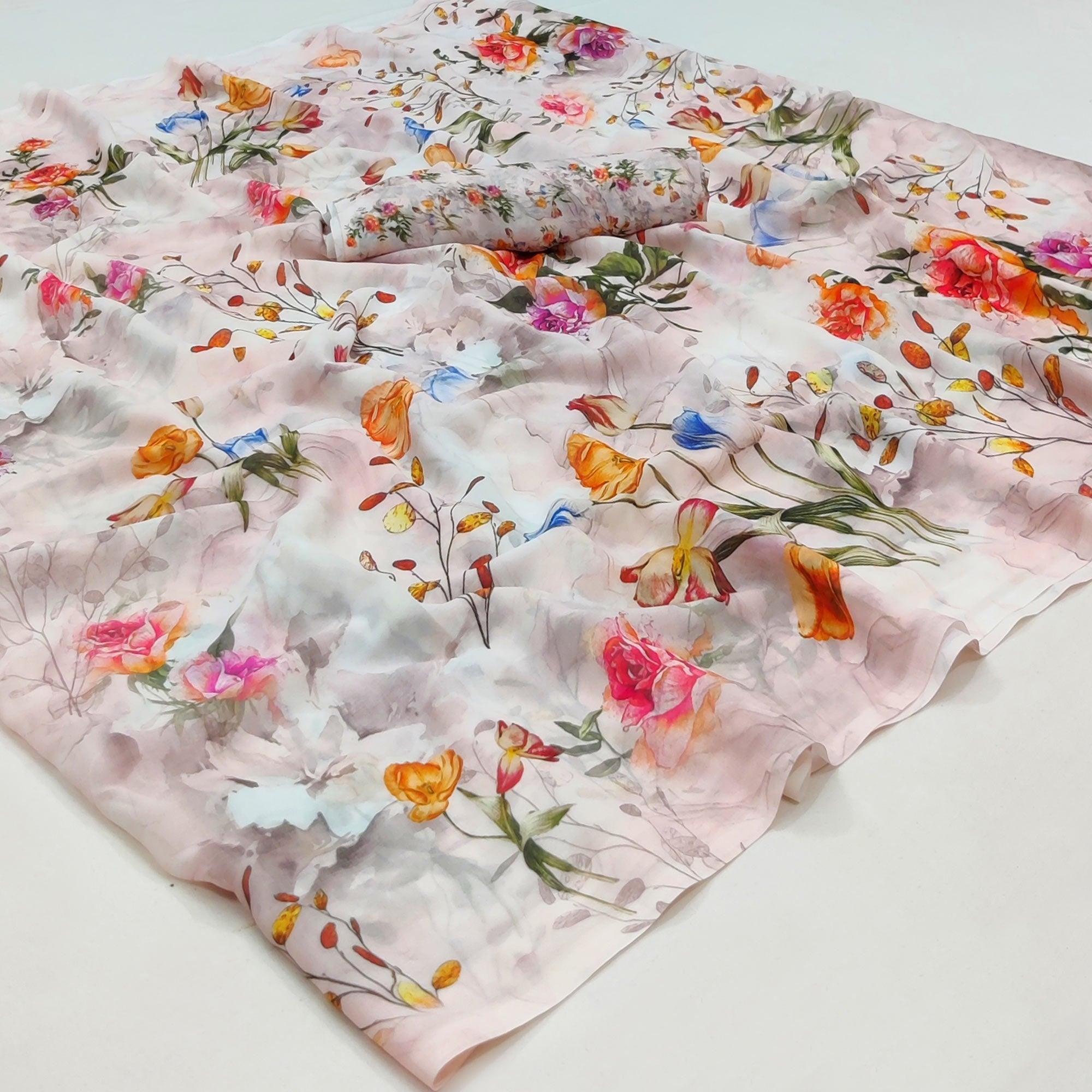 Multicolor Printed Georgette Saree - Peachmode