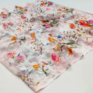 Multicolor Printed Georgette Saree - Peachmode