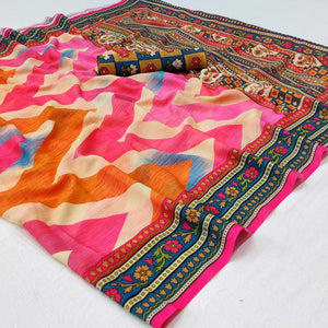Multicolor Printed Georgette Saree - Peachmode