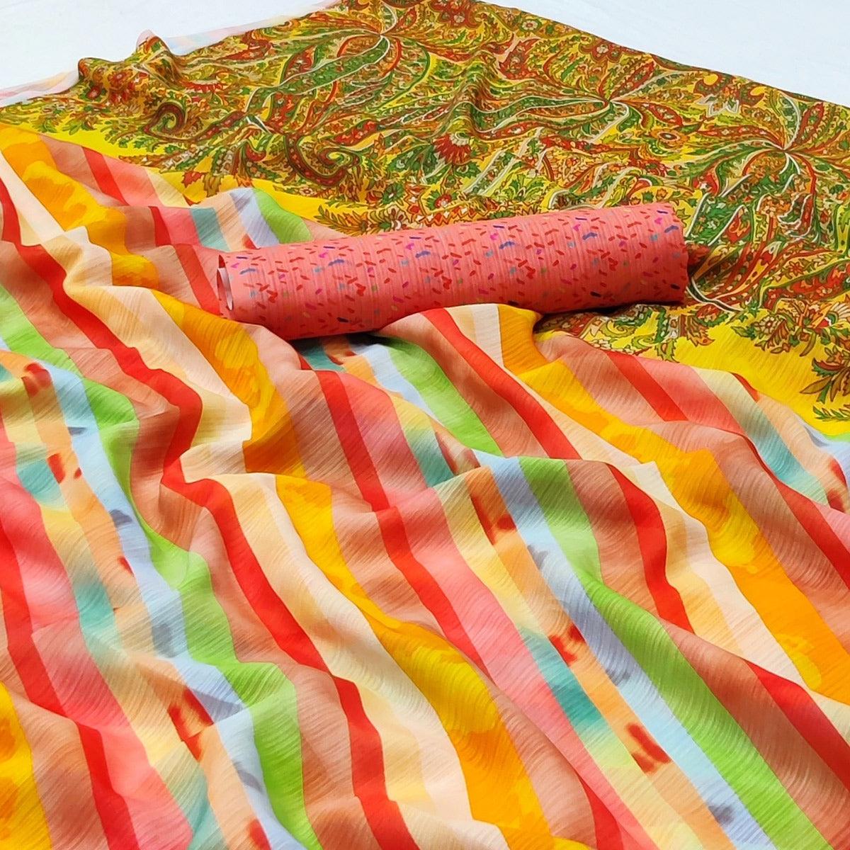 Multicolor Printed Georgette Saree - Peachmode