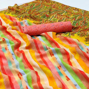 Multicolor Printed Georgette Saree - Peachmode