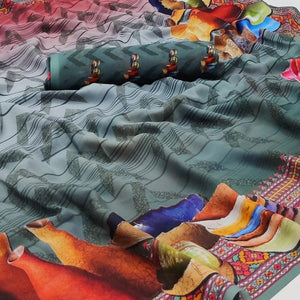 Multicolor Printed Georgette Saree - Peachmode