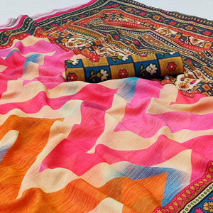 Multicolor Printed Georgette Saree - Peachmode