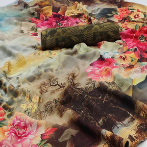 Multicolor Printed Georgette Saree - Peachmode