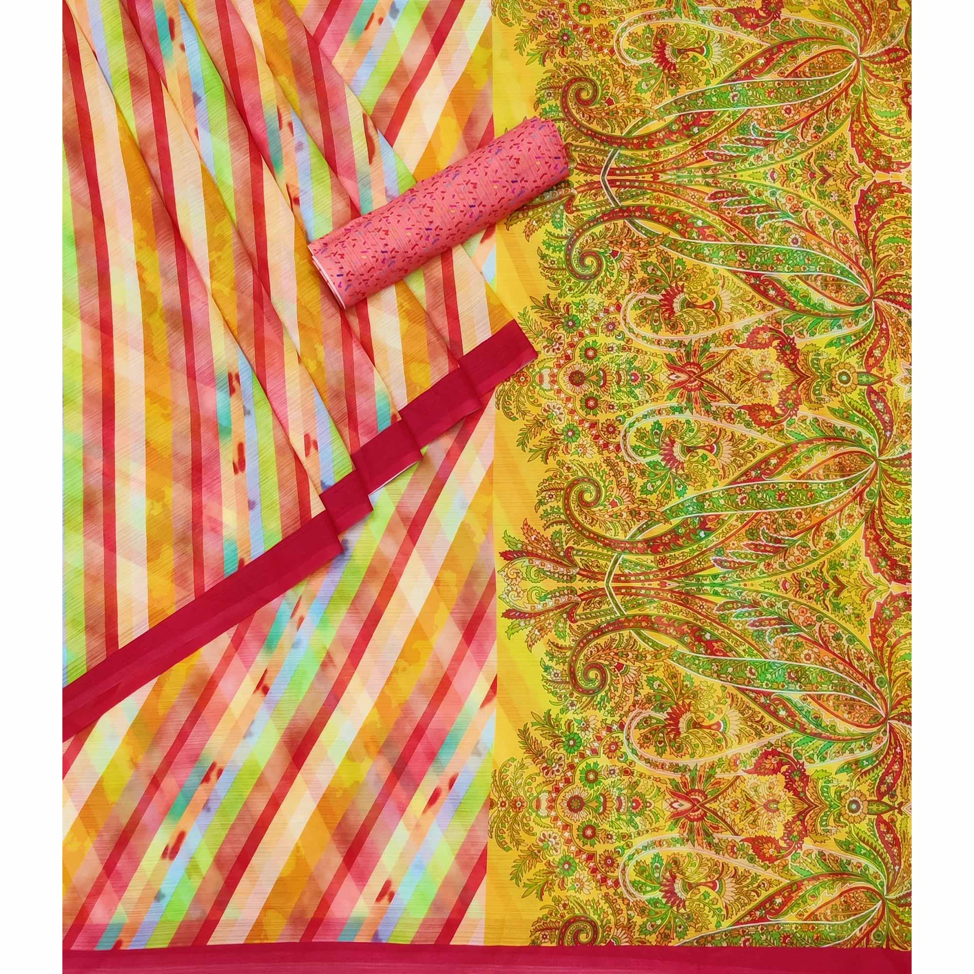 Multicolor Printed Georgette Saree - Peachmode