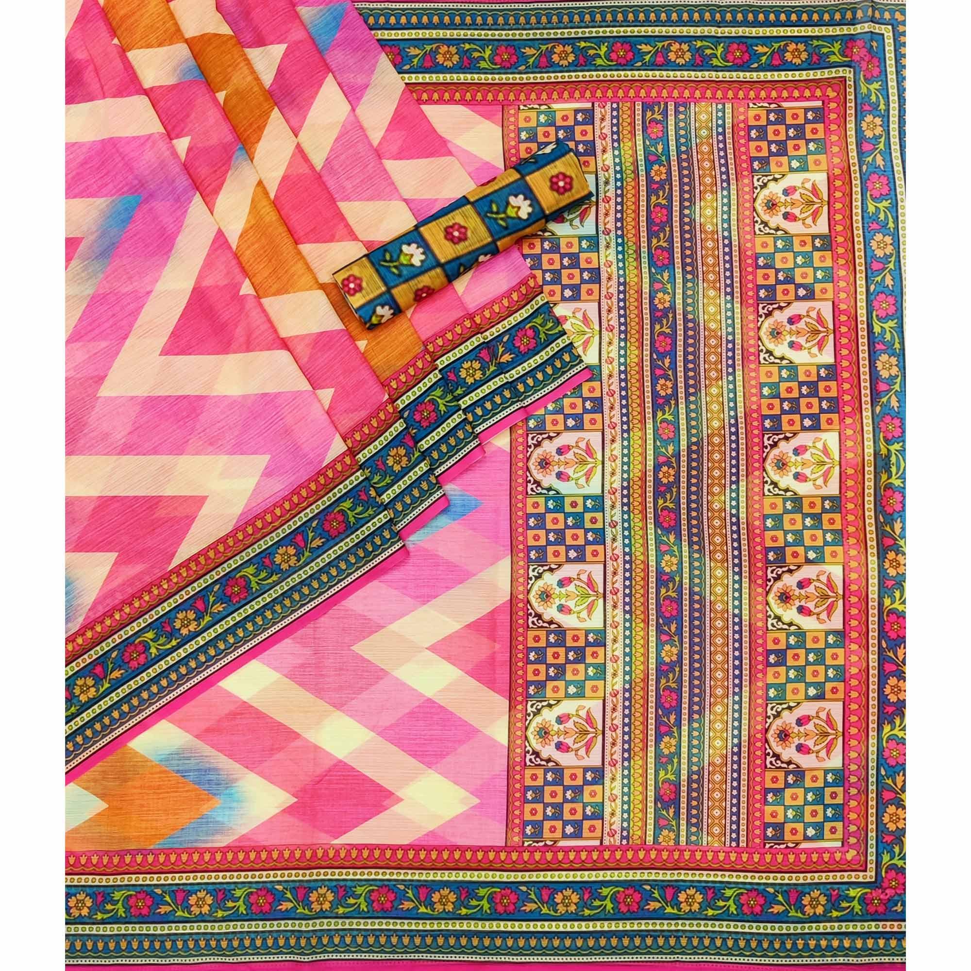 Multicolor Printed Georgette Saree - Peachmode