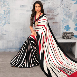 Multicolor Printed Half-Half Satin Saree - Peachmode