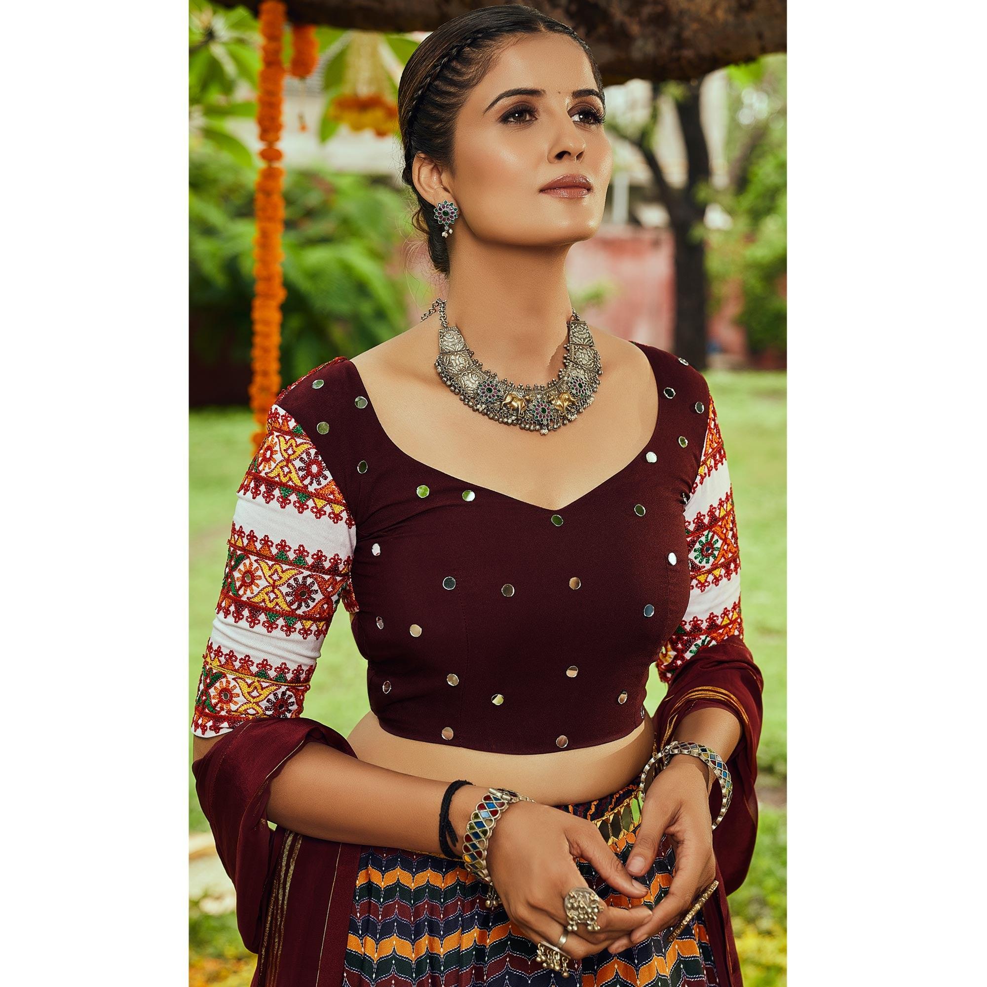 Multicolor Printed Muslin Lehenga Choli - Peachmode