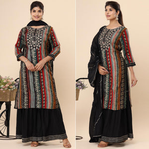 Multicolor Printed Muslin Sharara Suit - Peachmode